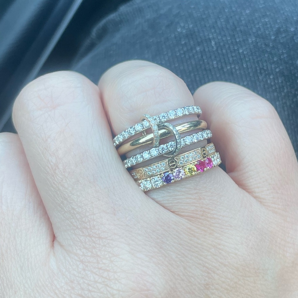 14k gold mixed metal and moissanite intertwined ring